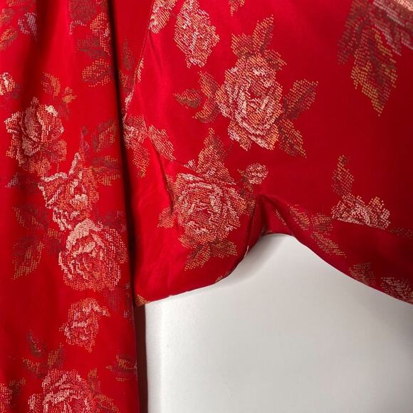 Linda Allard for Ellen Tracy Womens Button Down Shirt Sz M Red Oversized Floral - Picture 12 of 16